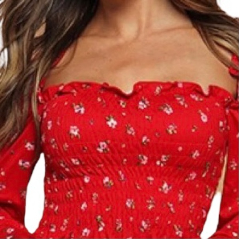 Heart & Hips Ditsy Prairie Floral Smocked Women's Floral Blouse women’s large